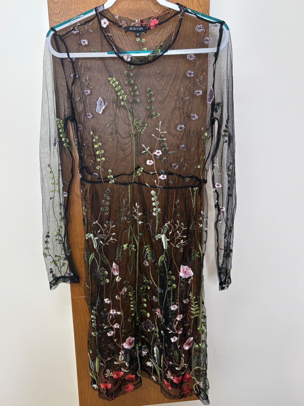 Black Sheer Mesh Dress Sheer Cover dress Floral Embroidery Dark Garden Fairy